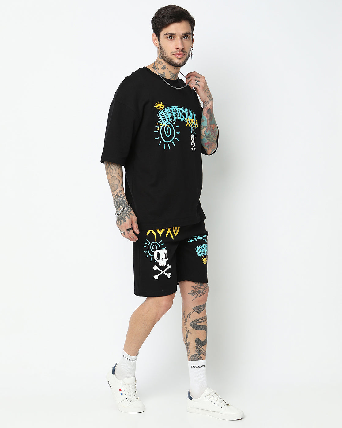 Black Official Graphic Printed Oversized Co-ords