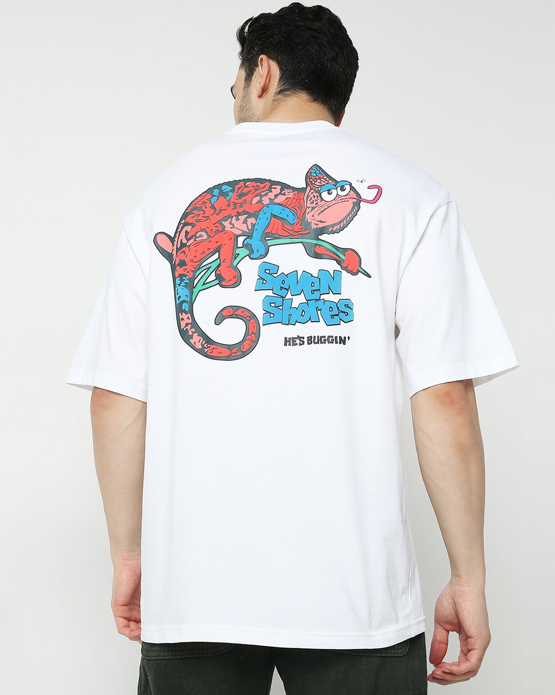 7Shores White Reptile Printed Oversized Tshirt