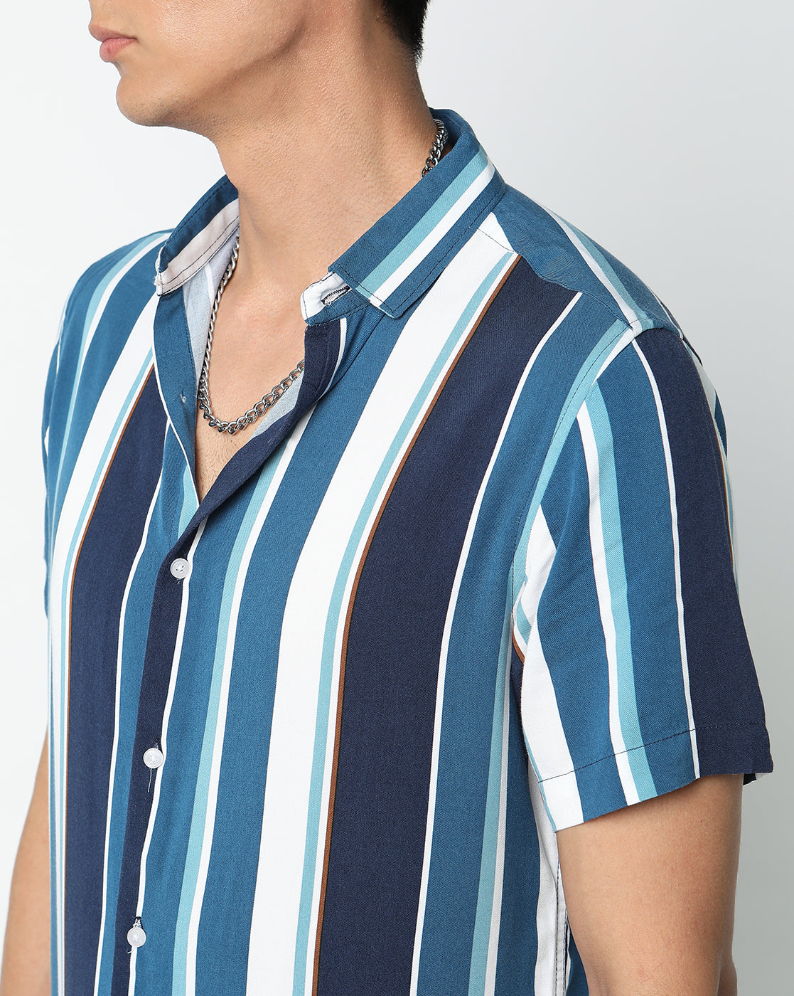 Blue Irregular Stripes Rayon Half Sleeve Shirt