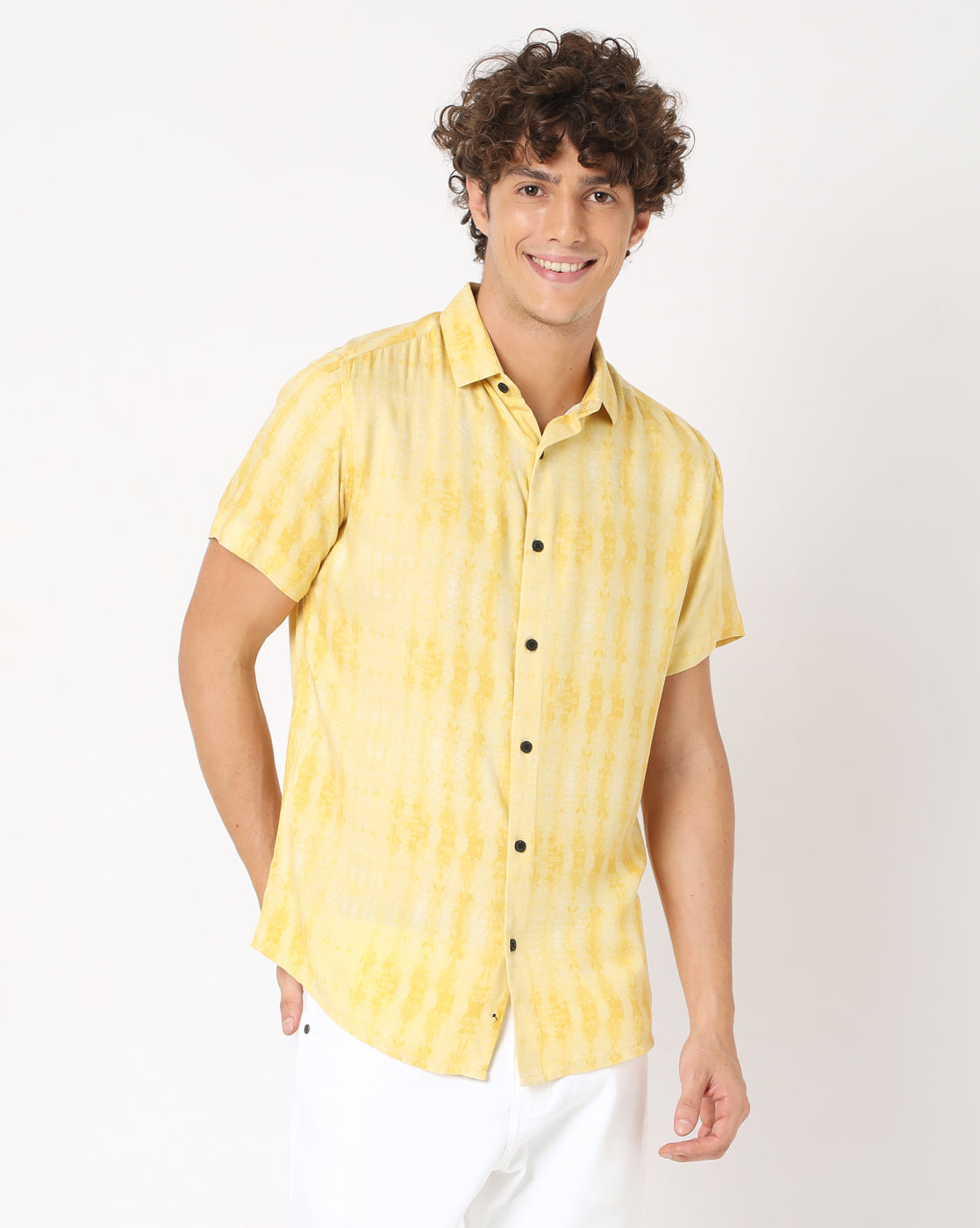Yellow Faded Stripes Rayon Half Sleeve Shirt