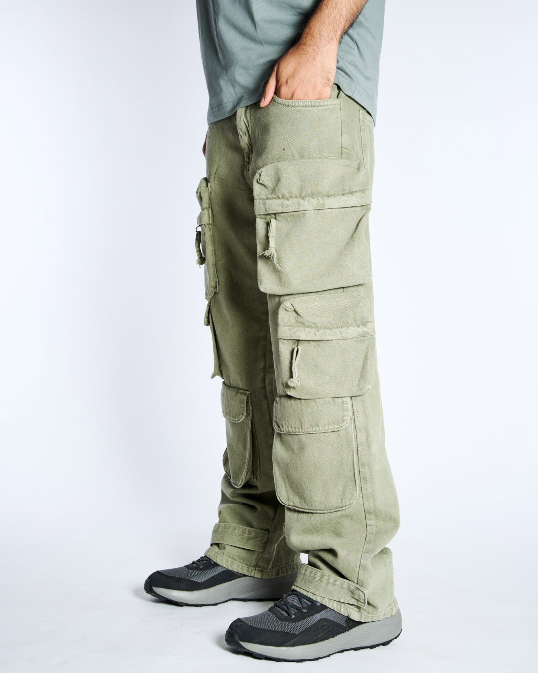 Green Utility Jeans With Pockets