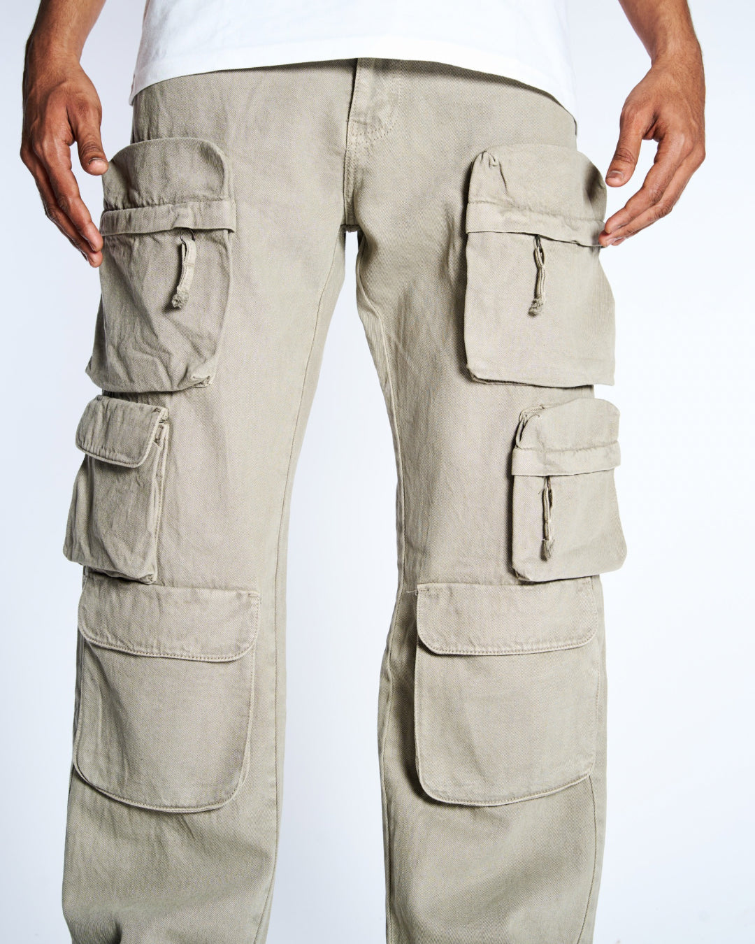 Cream Utility Jeans With Pockets