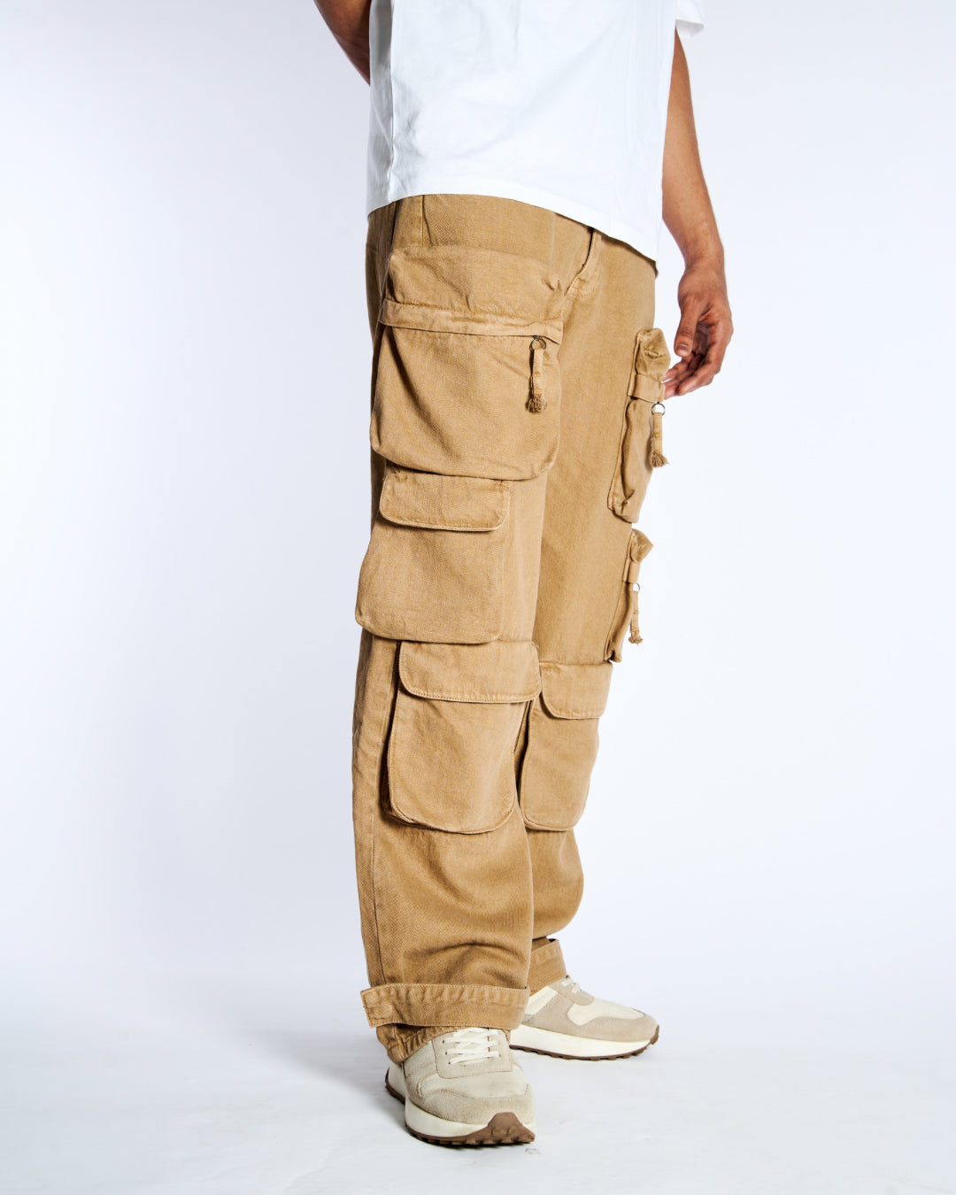 Khaki Utility Jeans With Pockets