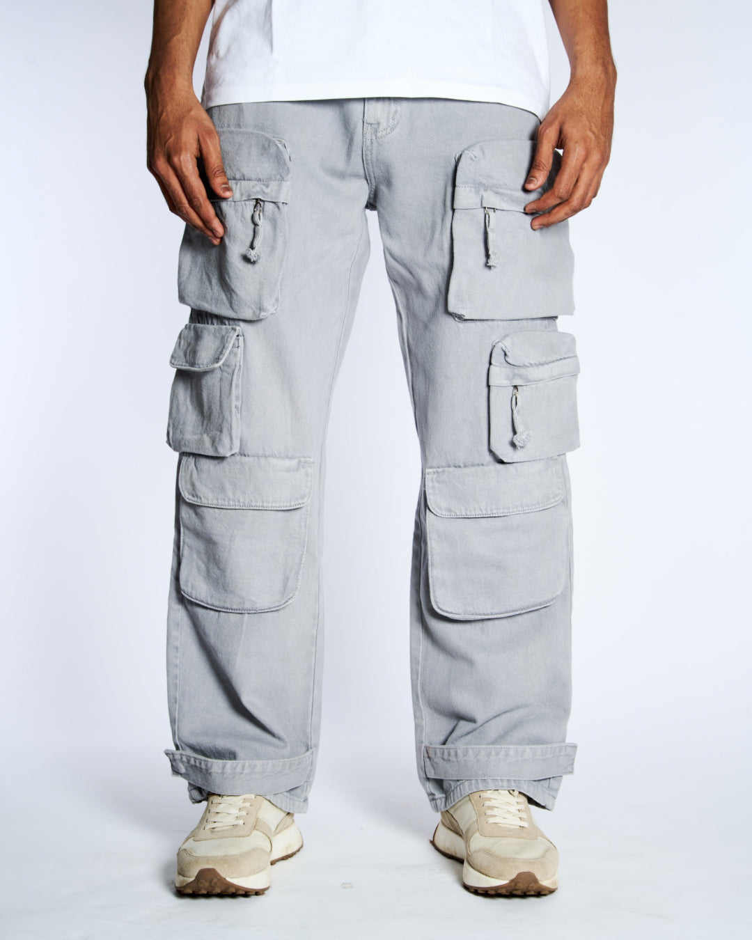 Grey Utility Jeans With Pockets