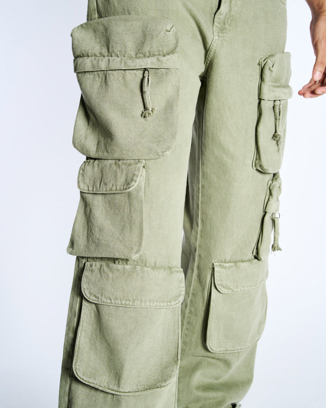 Green Utility Jeans With Pockets