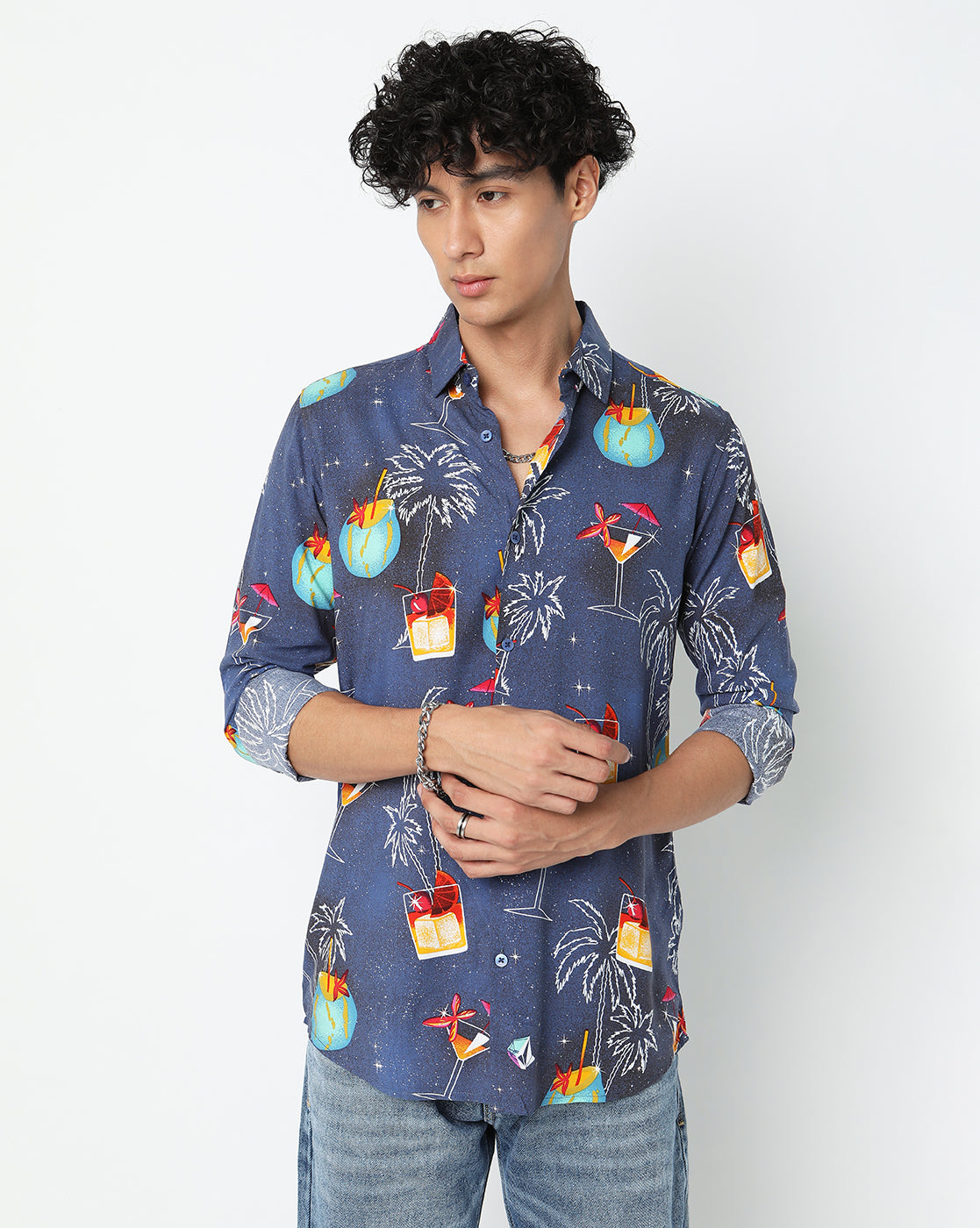 Blue A Day At The Beach Tropical Rayon Full Sleeve Shirt