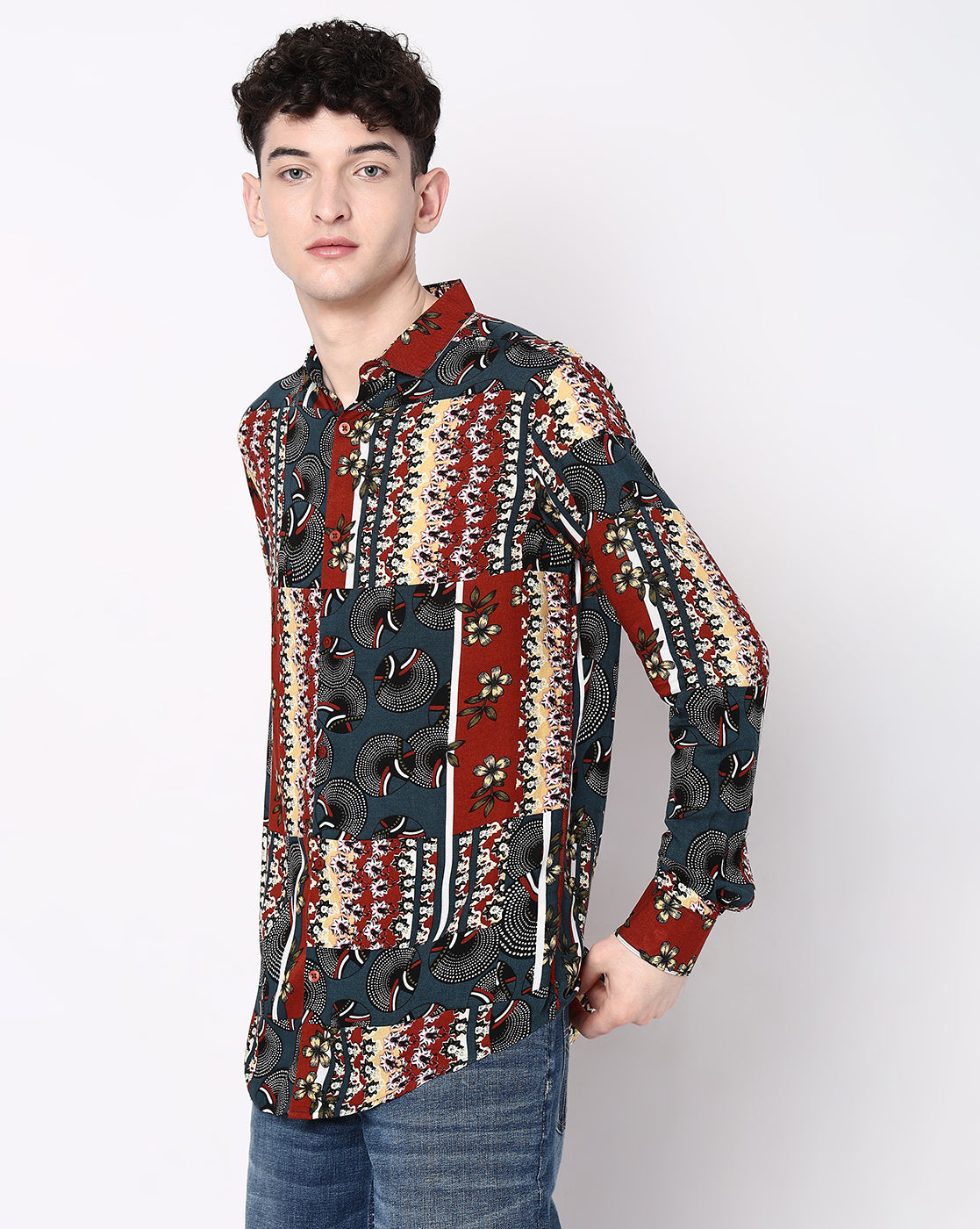 Multicolored Full Abstract Print Rayon Full Sleeve Shirt