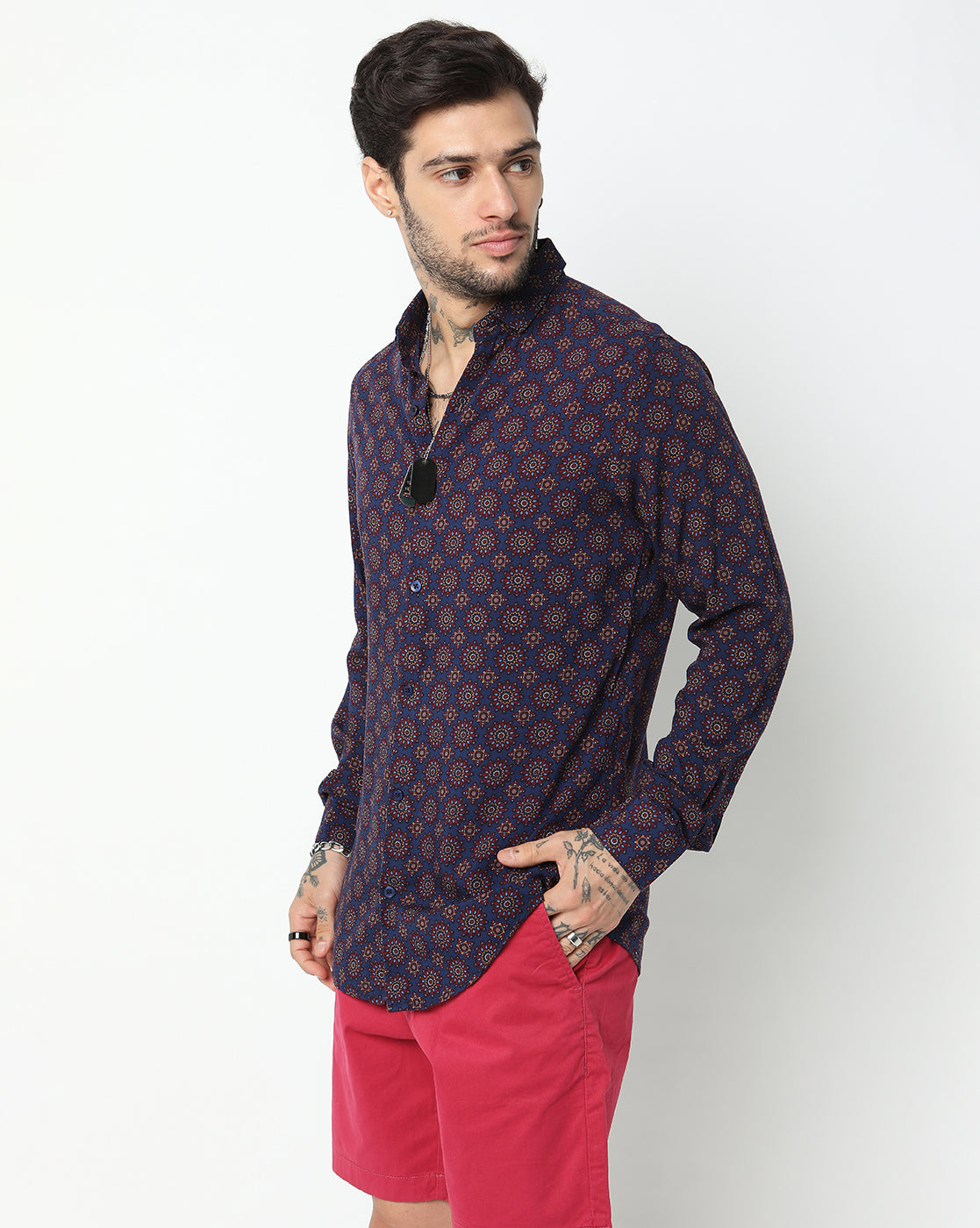 Purple and Red Abstract Flowers Rayon Full Sleeve Shirt