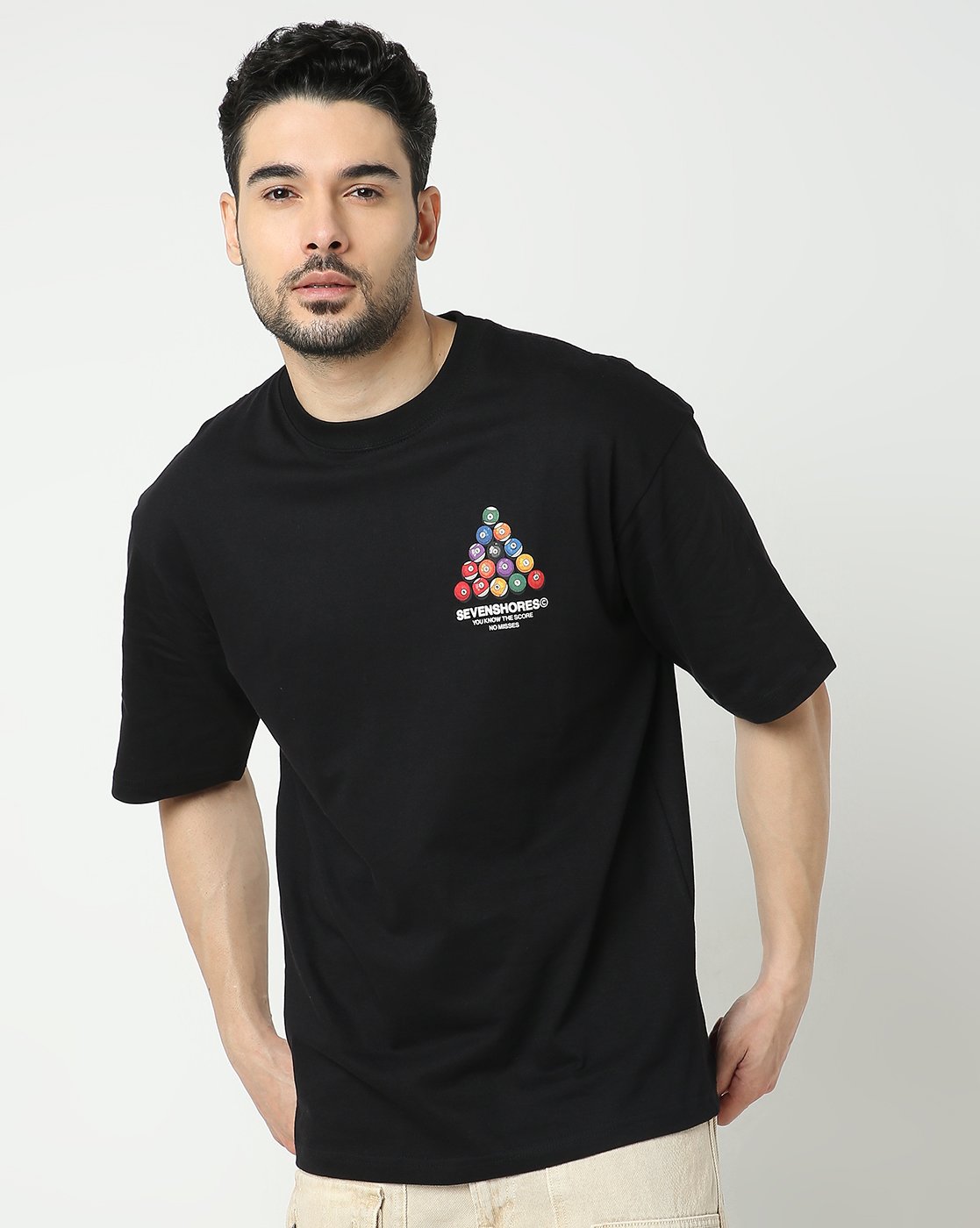 7Shores Black Billiards Level Up Printed Oversized Tshirt