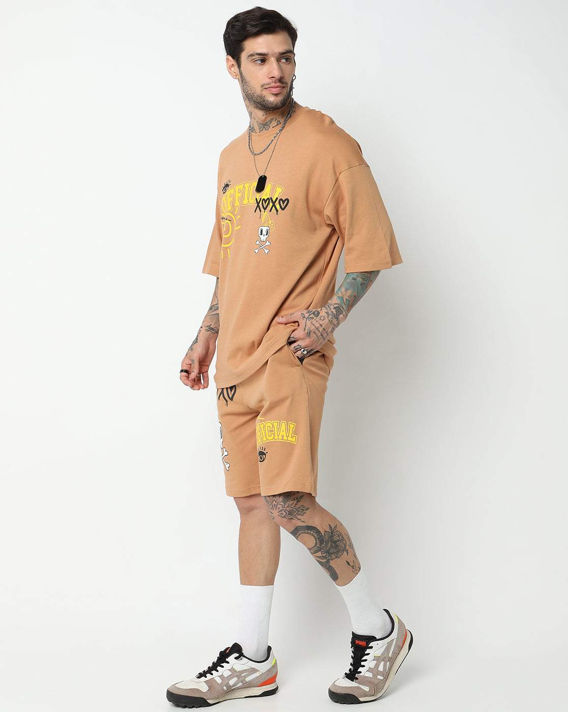 Brown Official Graphic Printed Oversized Co-ords