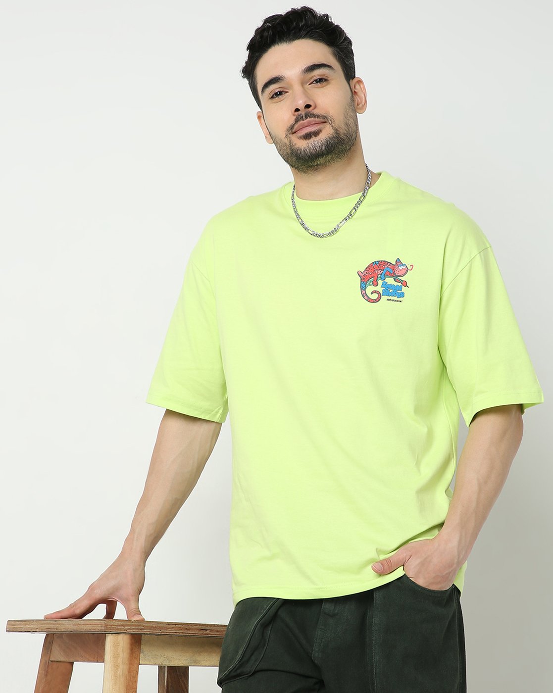7Shores Green Reptile Printed Oversized Tshirt