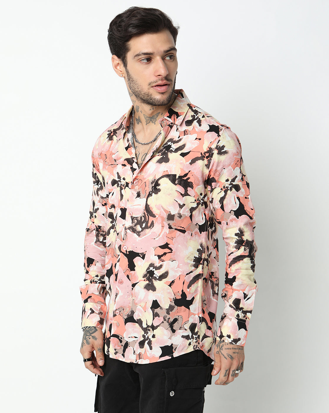 Pink Vibrant Floral Rayon Full Sleeve Shirt