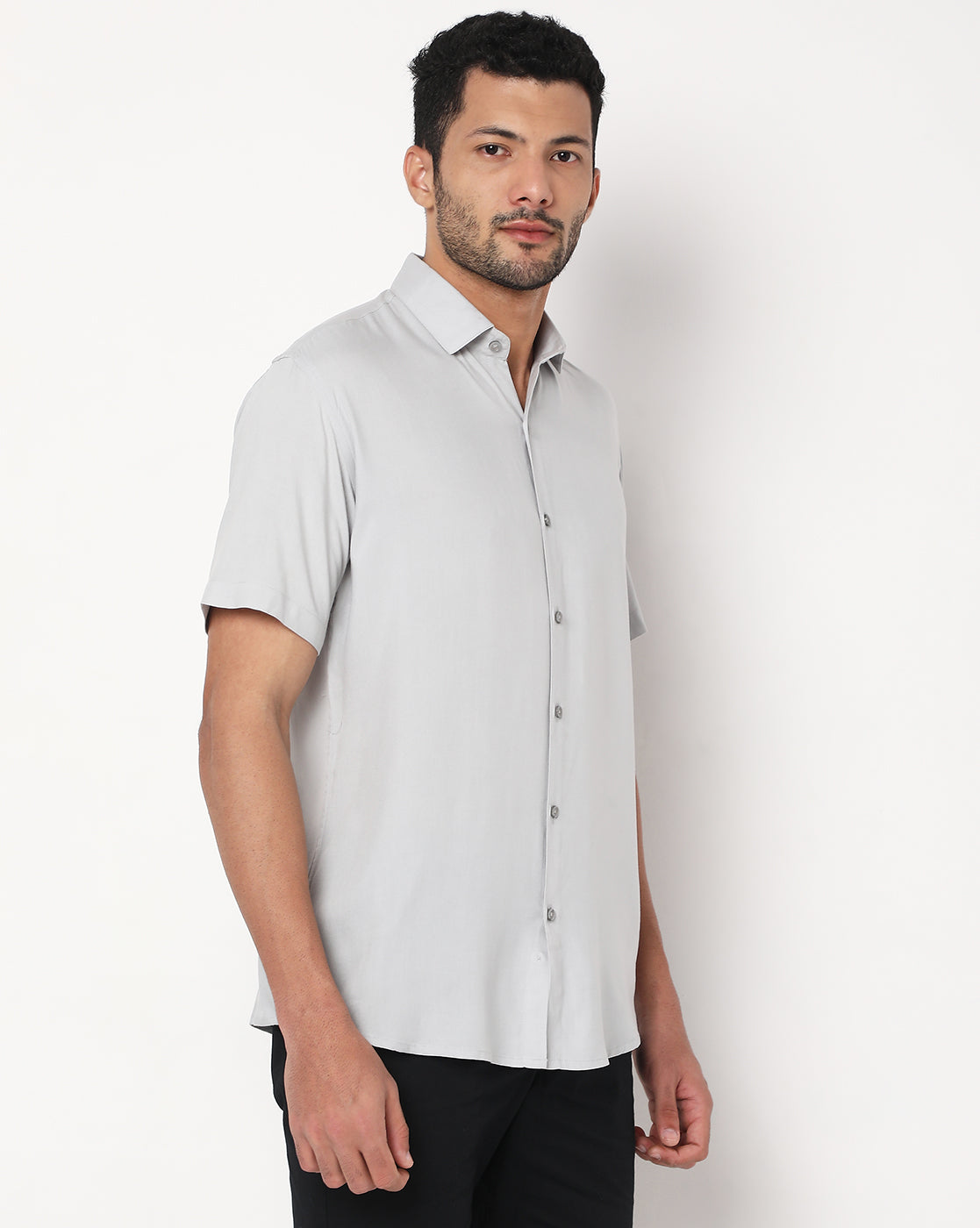Light Grey Rayon Plain Half Sleeve Shirt
