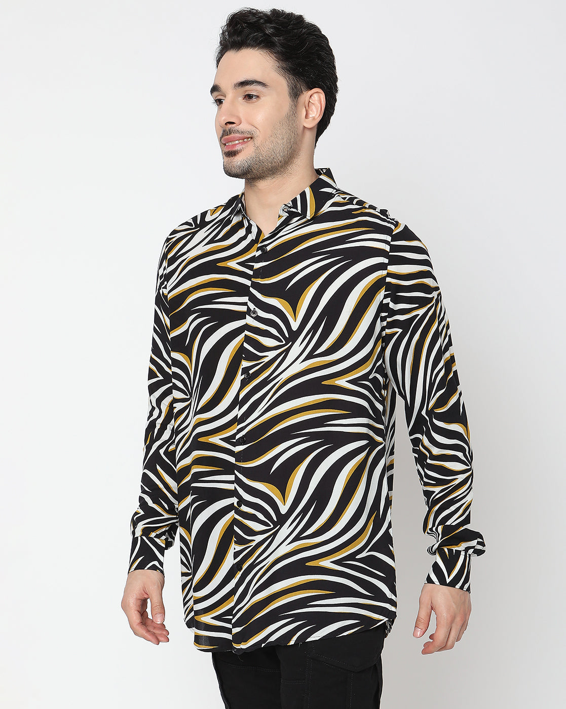 Multicolored Abstract Striped Full Sleeve Rayon Shirt