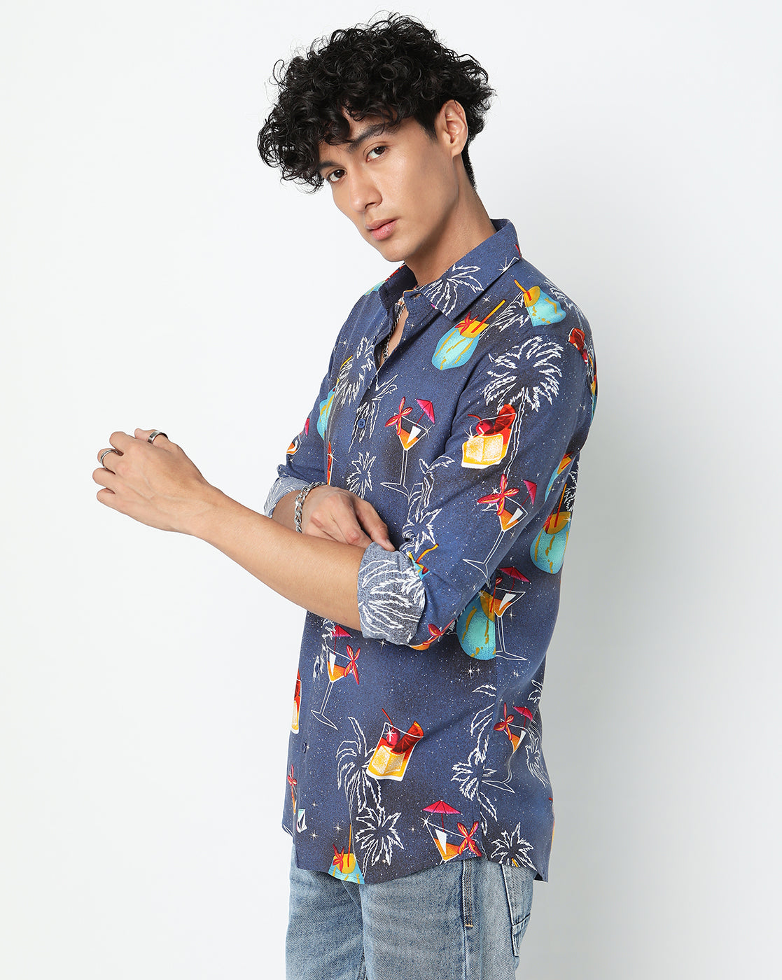 Blue A Day At The Beach Tropical Rayon Full Sleeve Shirt