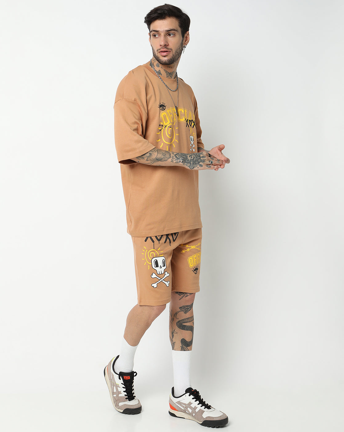 Brown Official Graphic Printed Oversized Co-ords