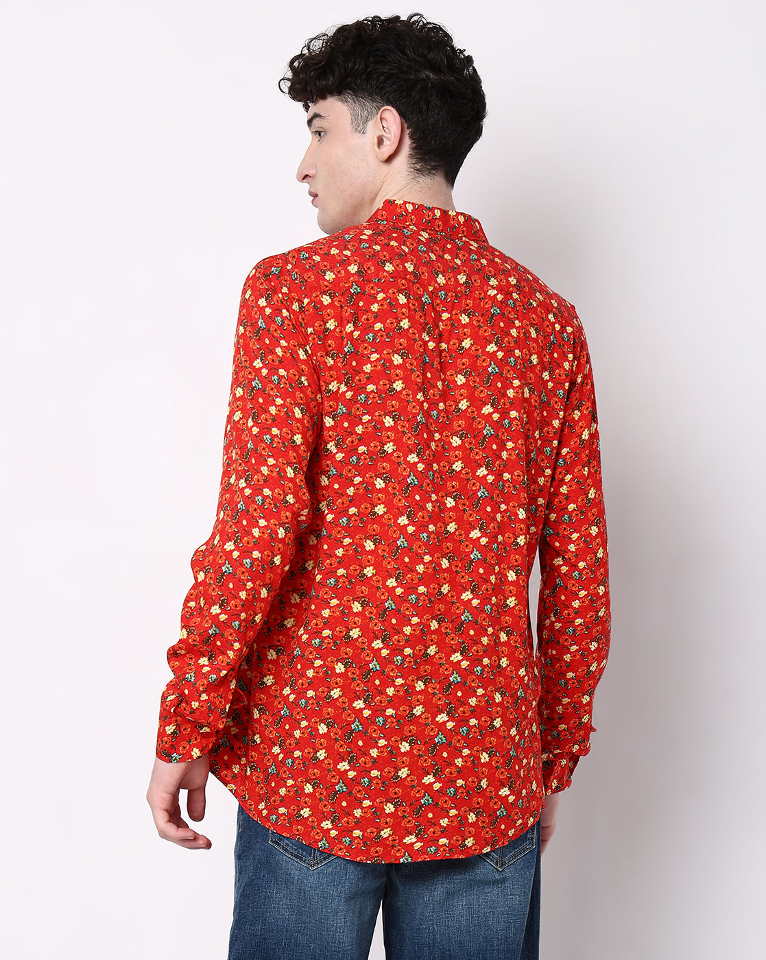 Red Based Garden Print Rayon Full Sleeve Shirt