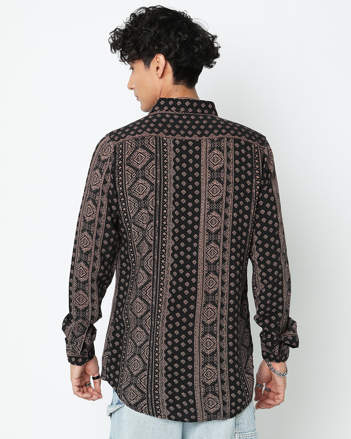 Black Balanced Aztec Print Rayon Full Sleeve Shirt