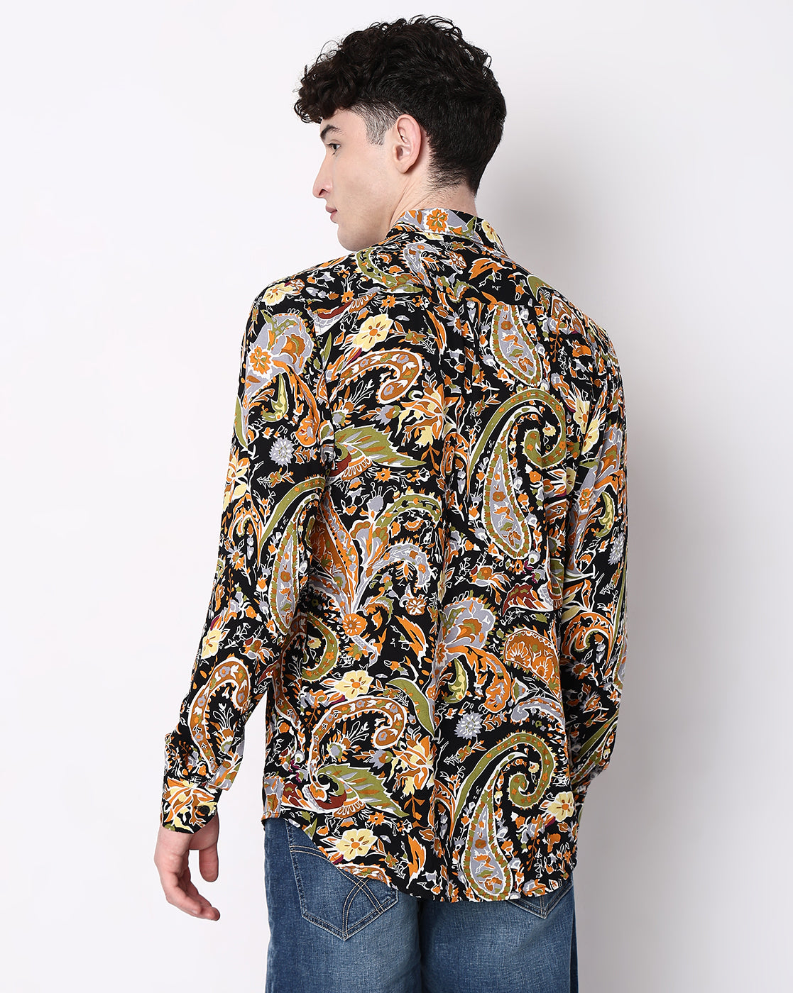 Multicolored Abstract Forest Designed Rayon Full Sleeve Shirt