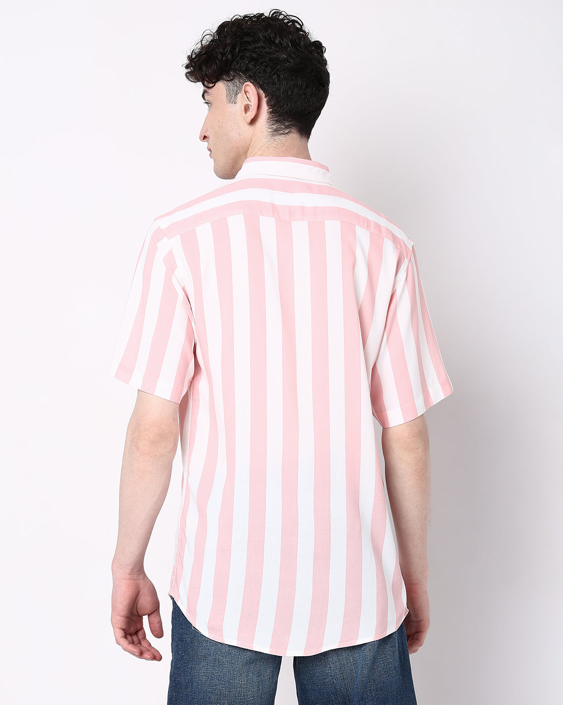 Baby Pink Striped Rayon Half Sleeve Shirt
