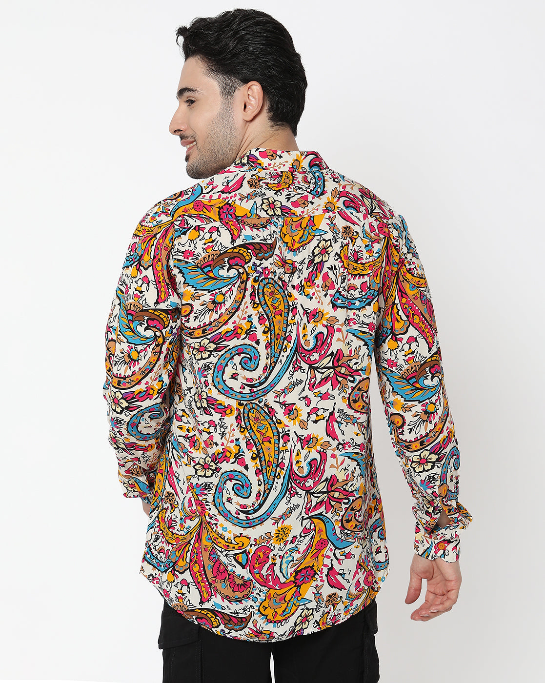 Multicolored Abstract Prointed Full Sleeve Rayon Shirt