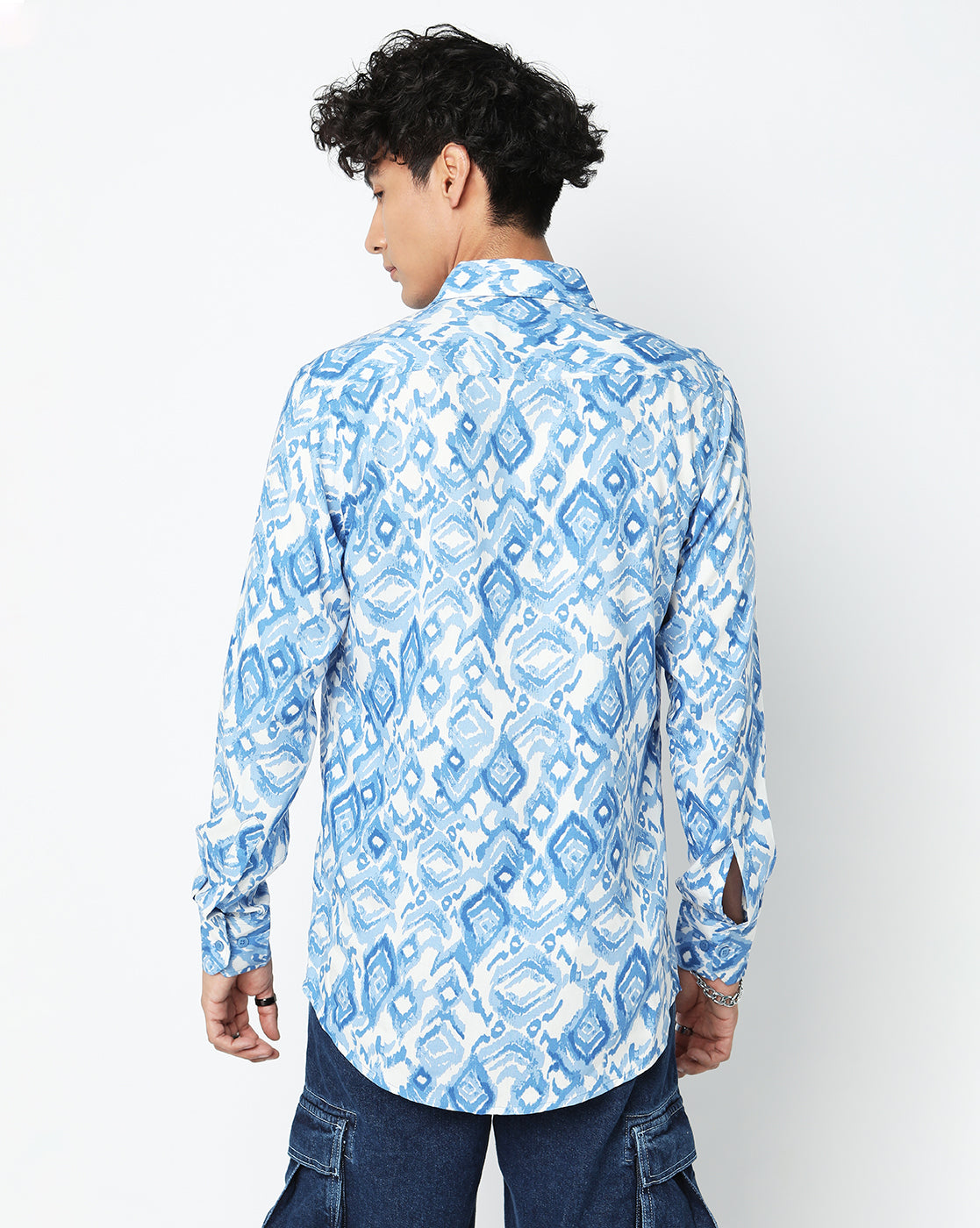 Blue Abstract Crooked Tiles Rayon Full Sleeve Shirt