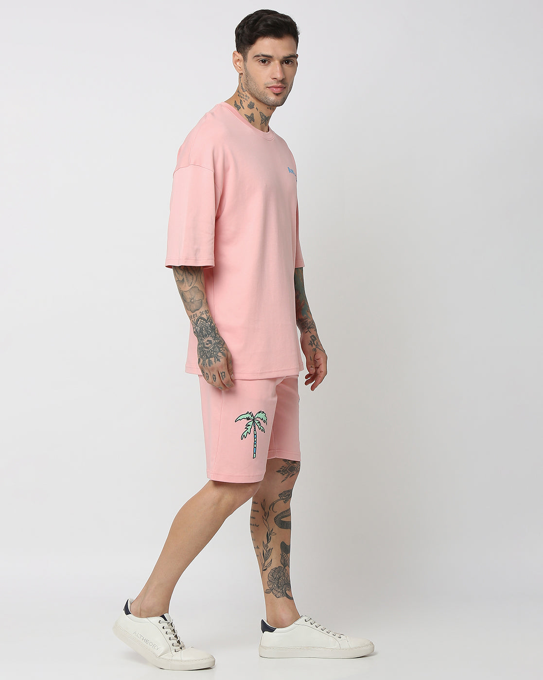 Baby Pink Being Social Graphic Printed Oversized Co-ords