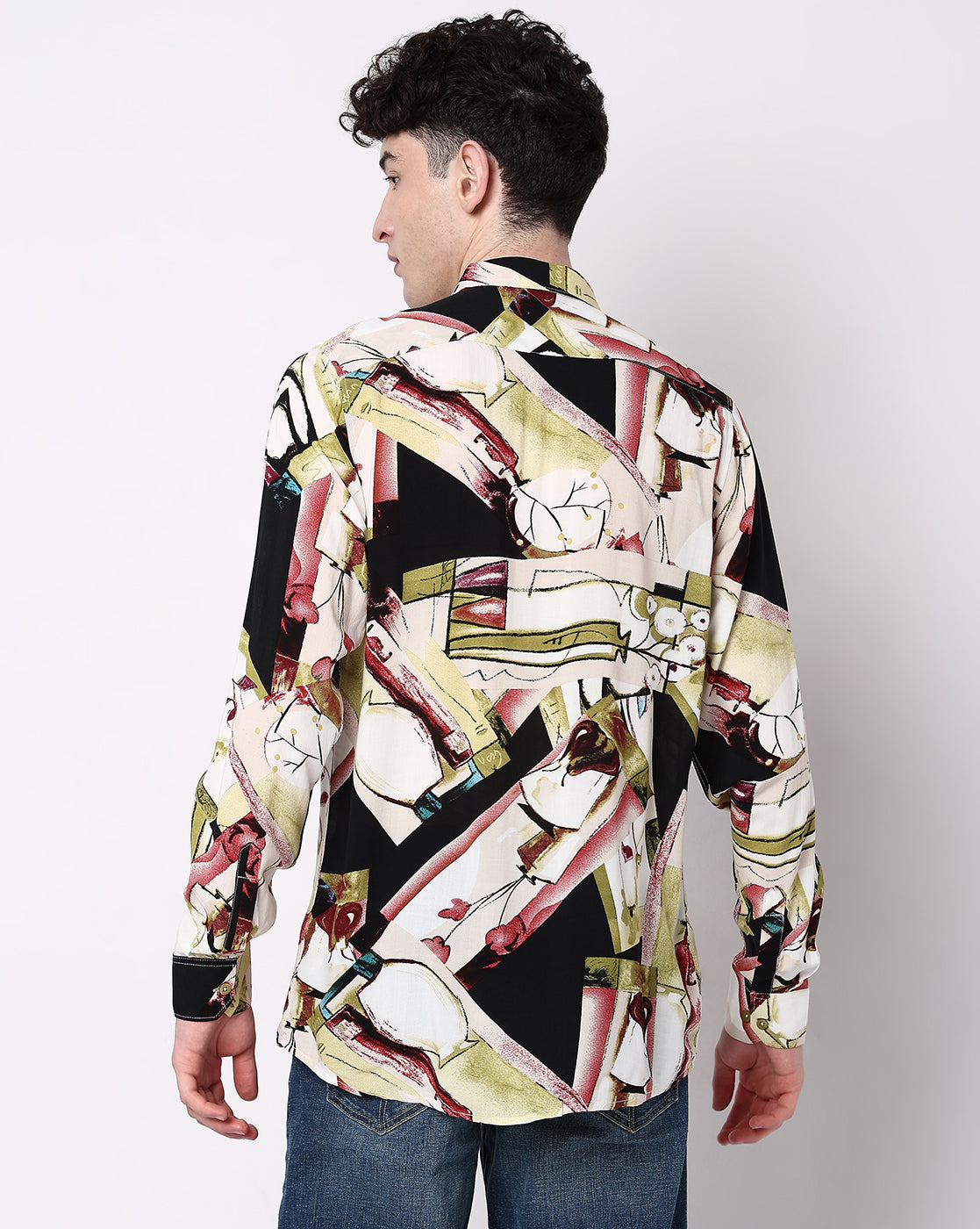 Multicolored Abstract Print Rayon Full Sleeve Shirt