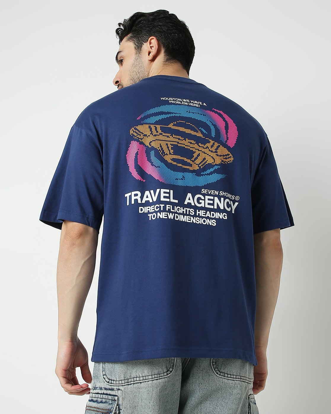 7Shores Blue Travel Junkie Oversized Tshirt