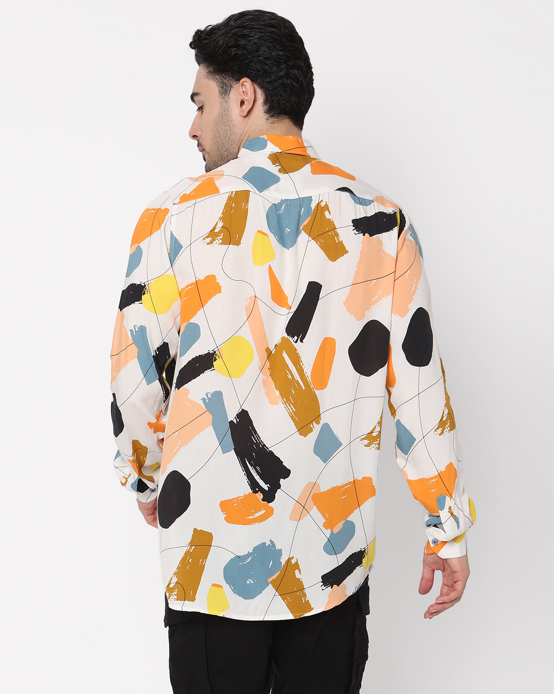 Multicolored Painted Designed Full Sleeve Rayon Shirt