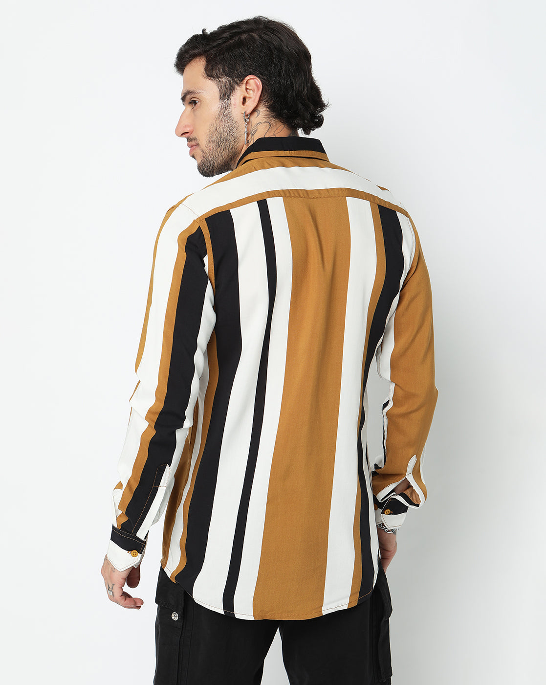 Ochre Yellow and White Bengal Stripes Rayon Full Sleeve Shirt