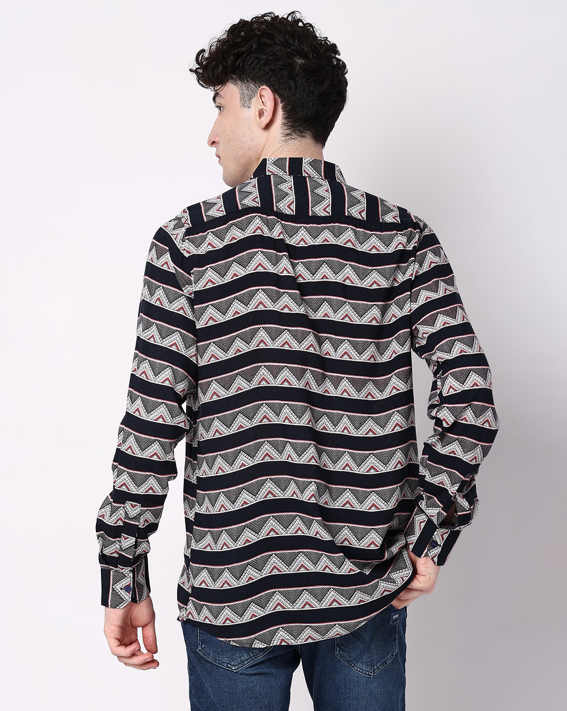 Black Based Multicolor Abstract Print Rayon Full Sleeve Shirt