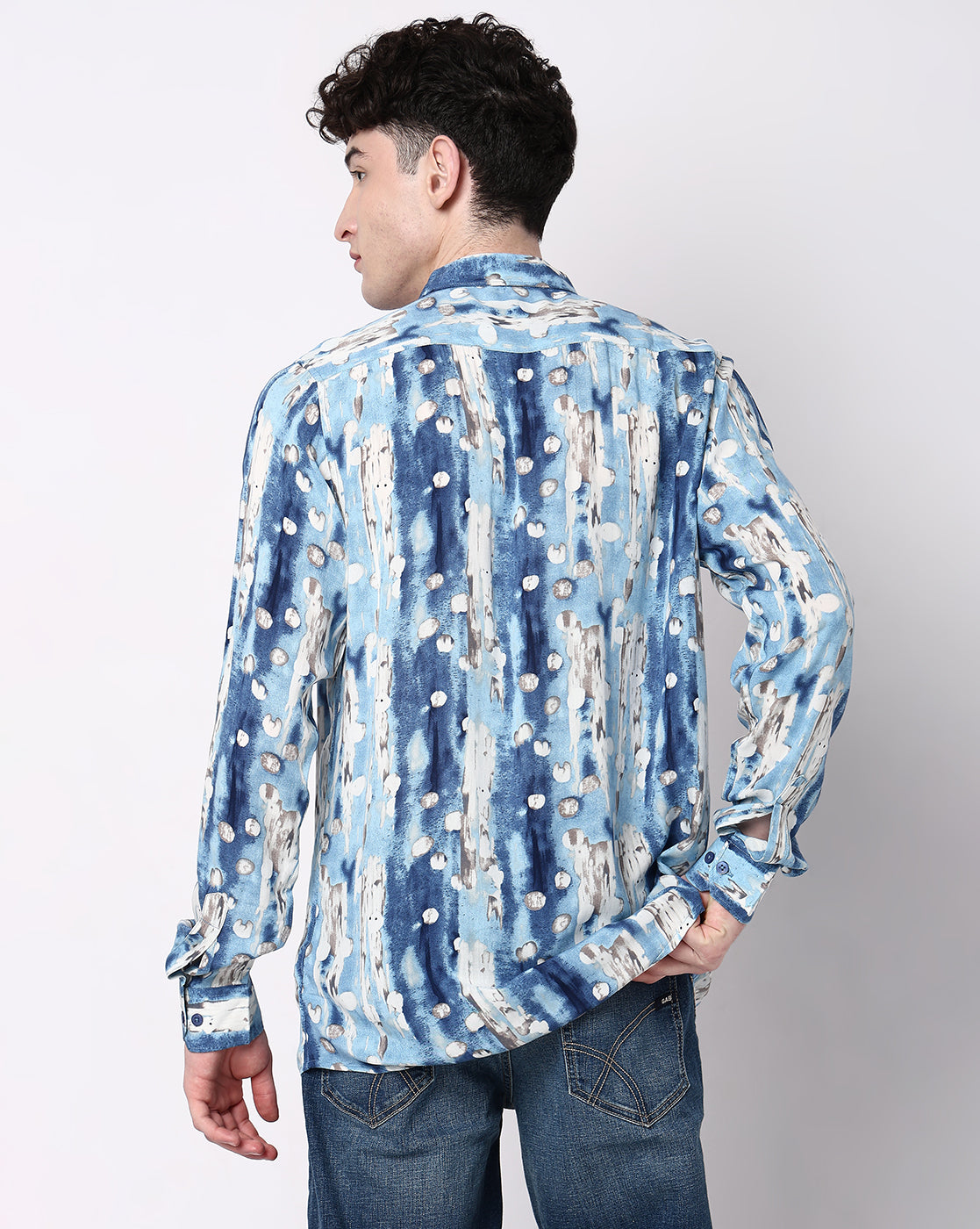 Blue and White Abstract Print Rayon Full Sleeve Shirt