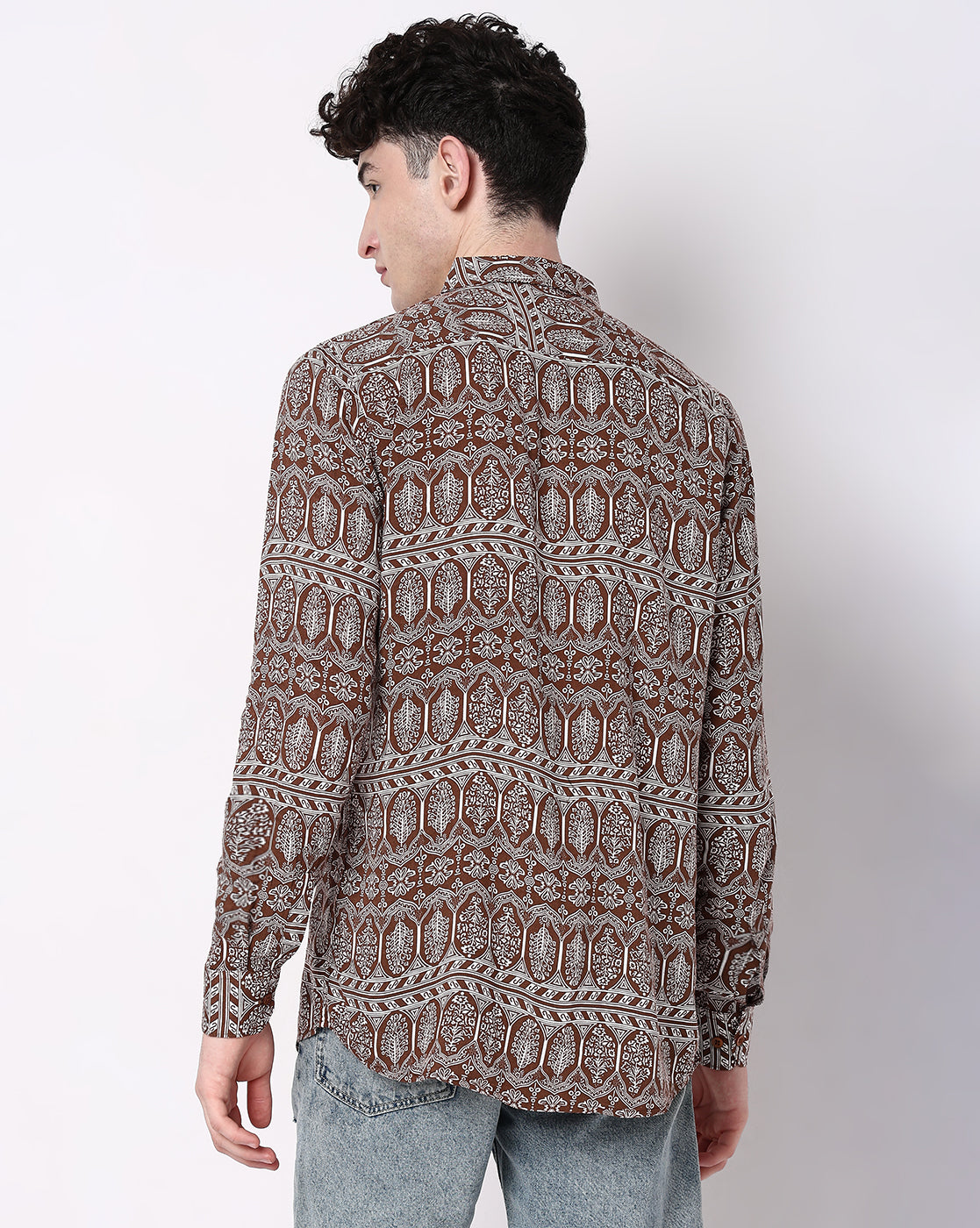 Brown Abstract Print Rayon Full Sleeve Shirt