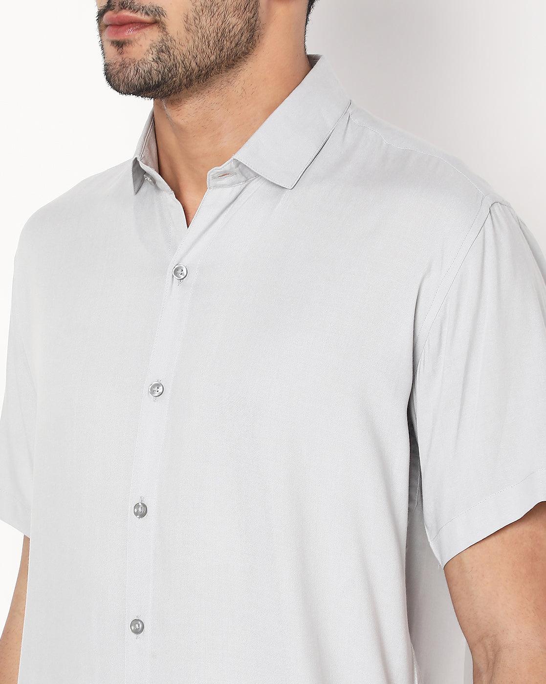 Light Grey Rayon Plain Half Sleeve Shirt