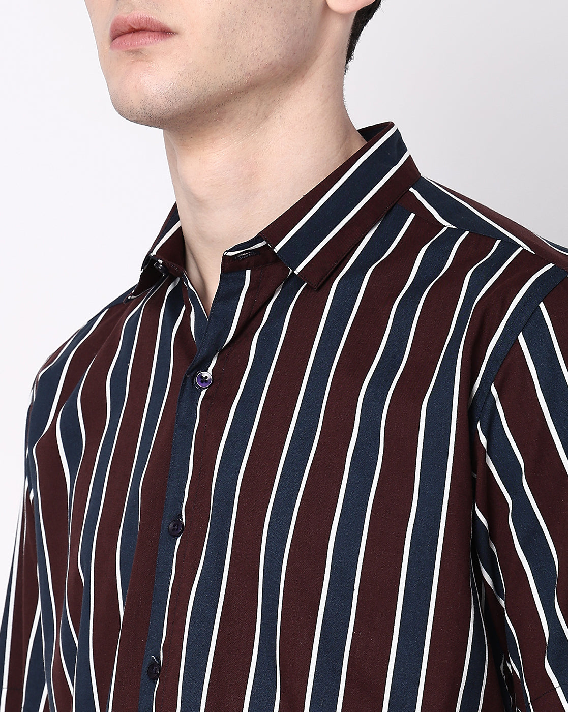 Brown Striped Rayon Half Sleeve Shirt