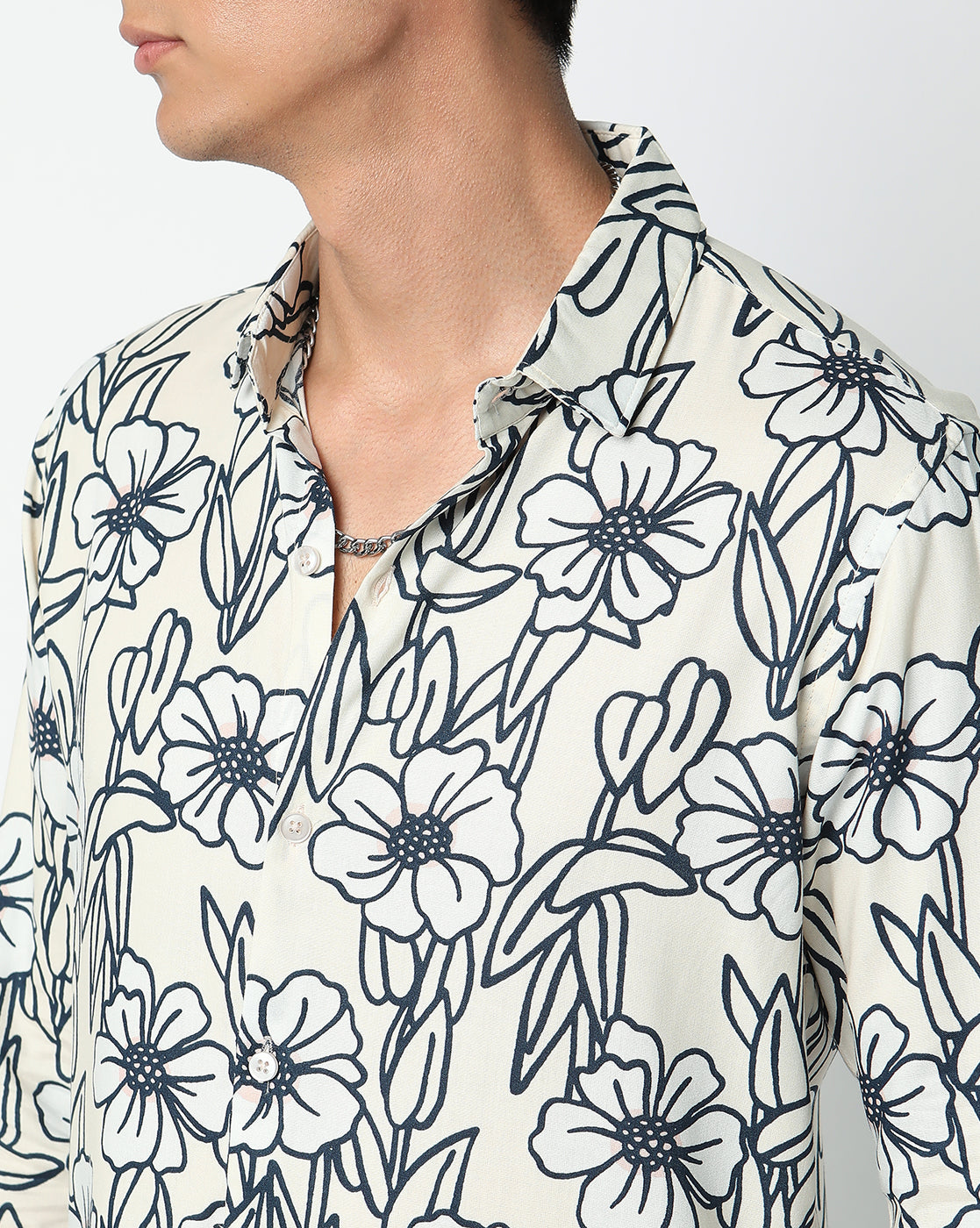 White Pencil Designs Floral Print Rayon Full Sleeve Shirt