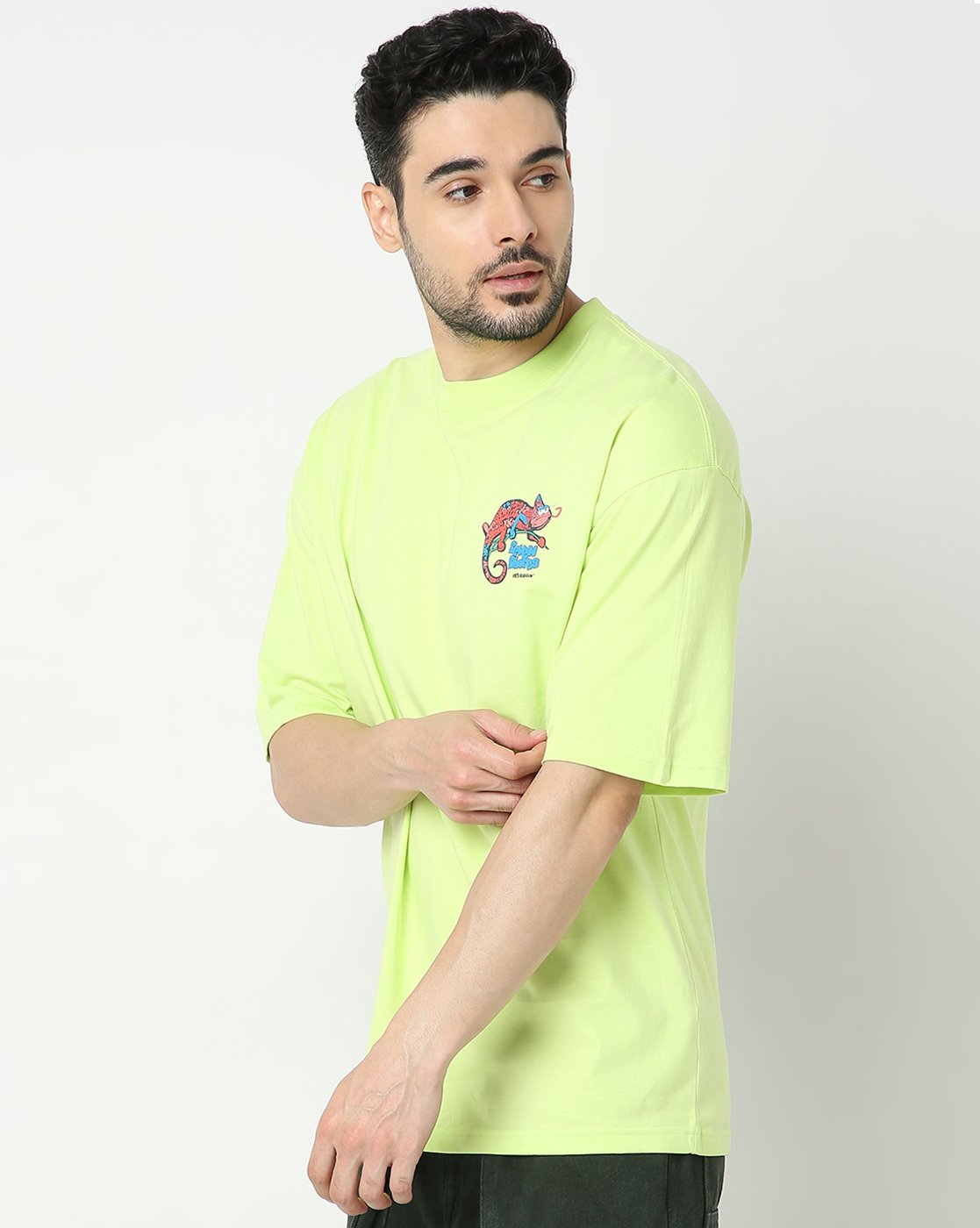 7Shores Green Reptile Printed Oversized Tshirt