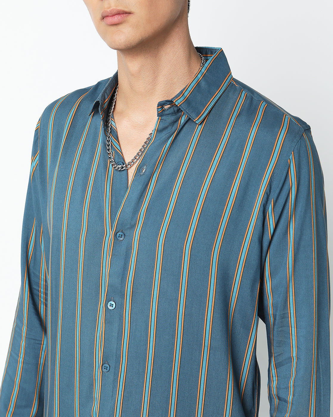 Blue Pencil Stripes Rayon Full Sleeve Shirt
