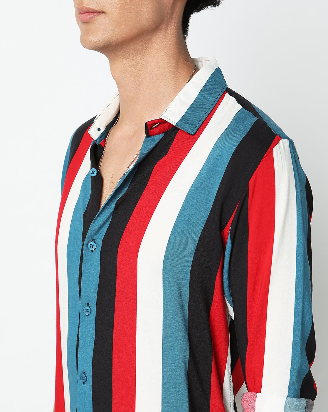 Red, Black and Yellow Irregular Stripes Rayon Full Sleeve Shirt