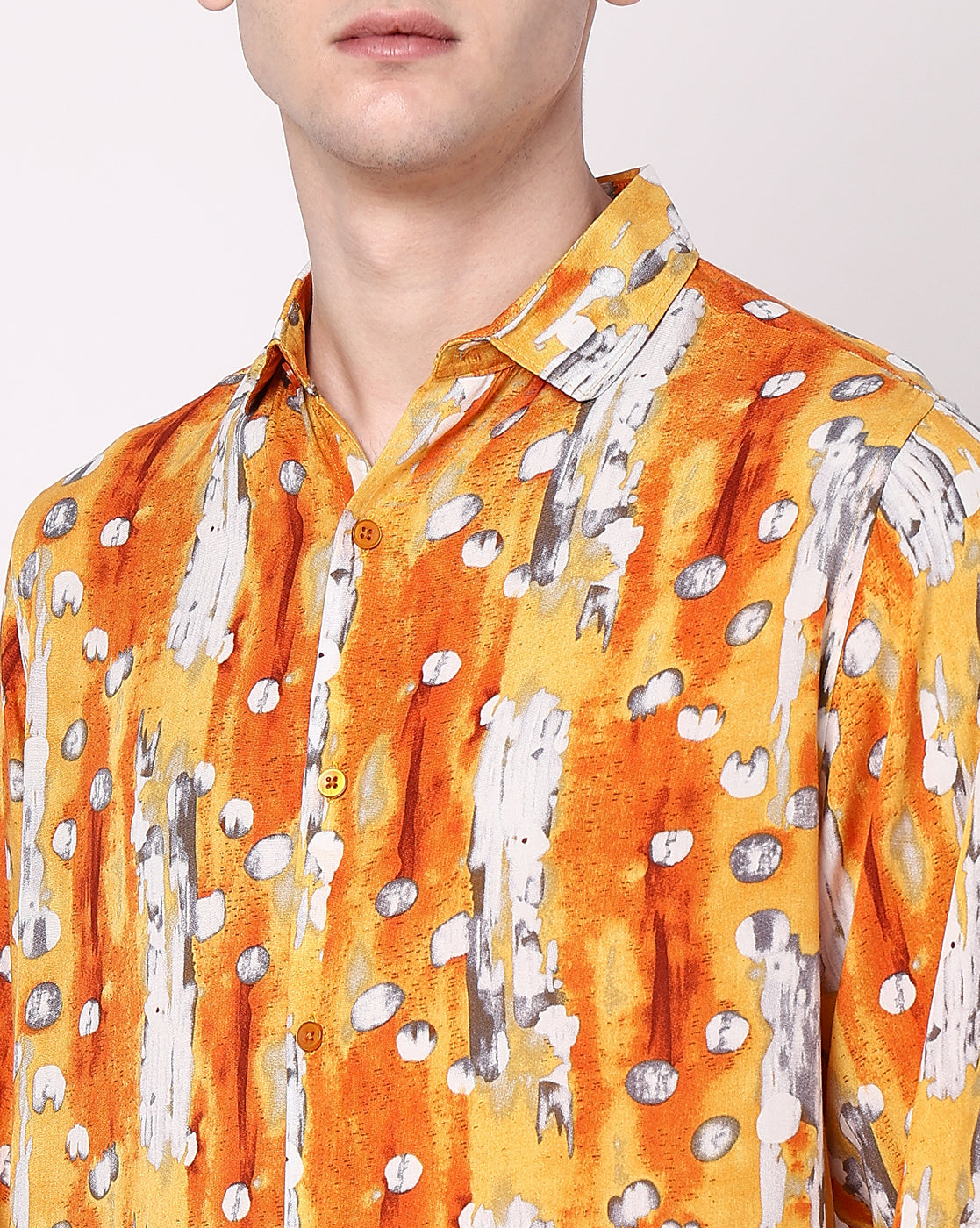 Orange Based Abstract Print Rayon Full Sleeve Shirt