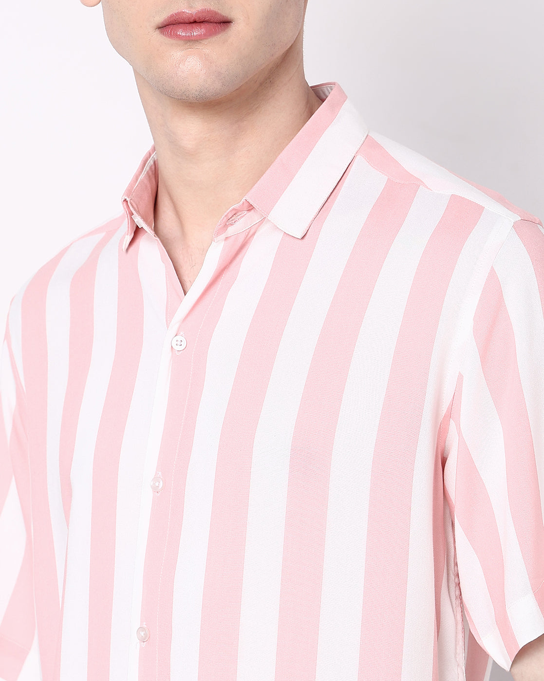 Baby Pink Striped Rayon Half Sleeve Shirt