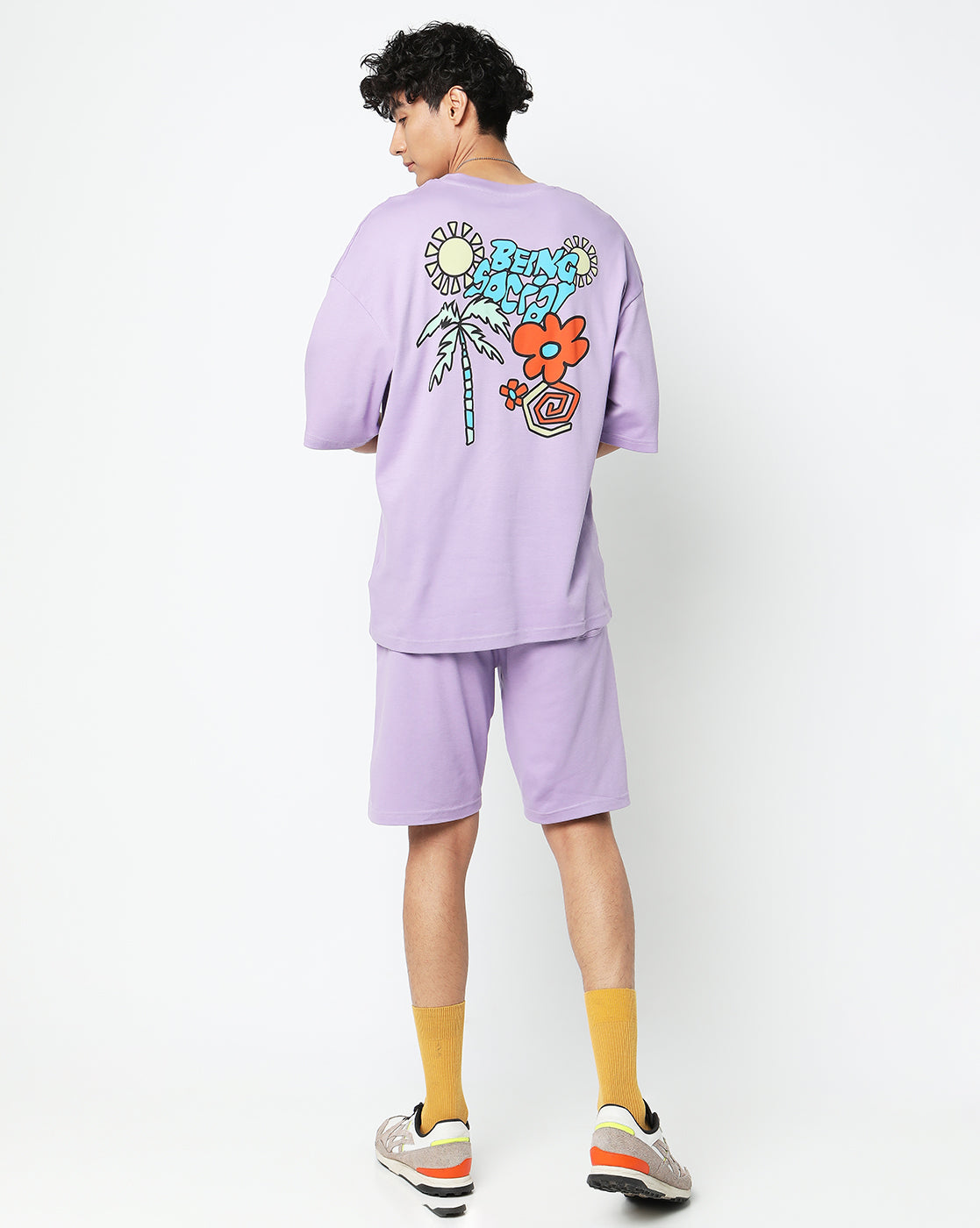 Lavender Being Social Graphic Printed Oversized Co-ords