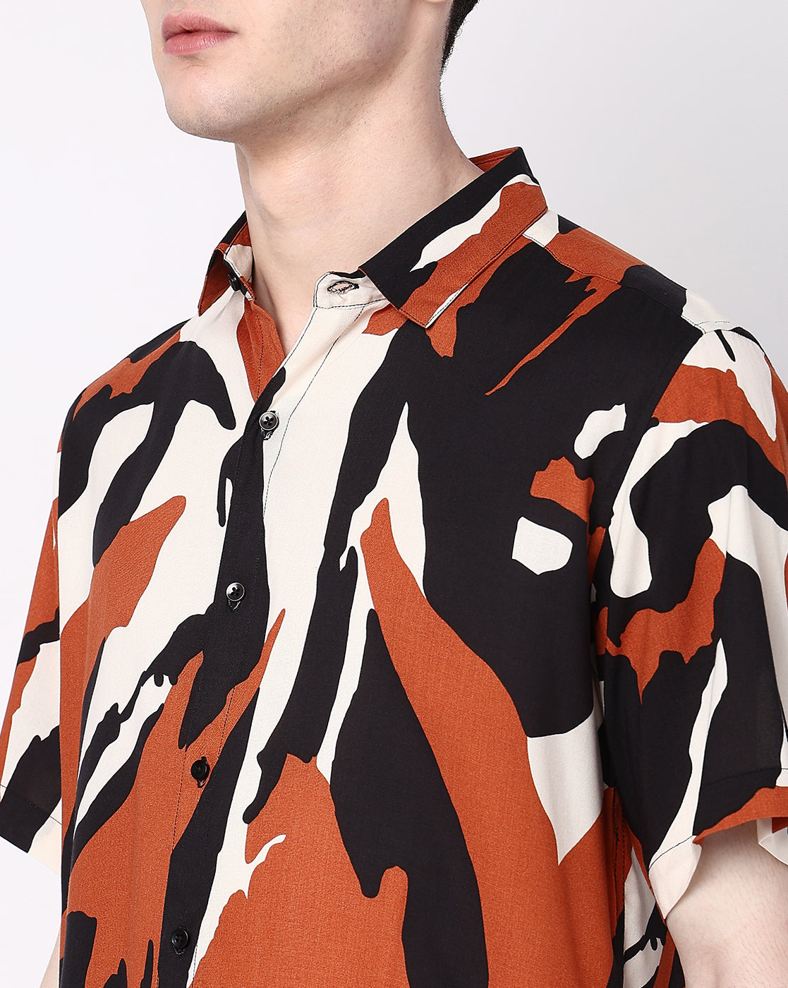 Multicolored Abstract Stripes Rayon Half Sleeves Shirt