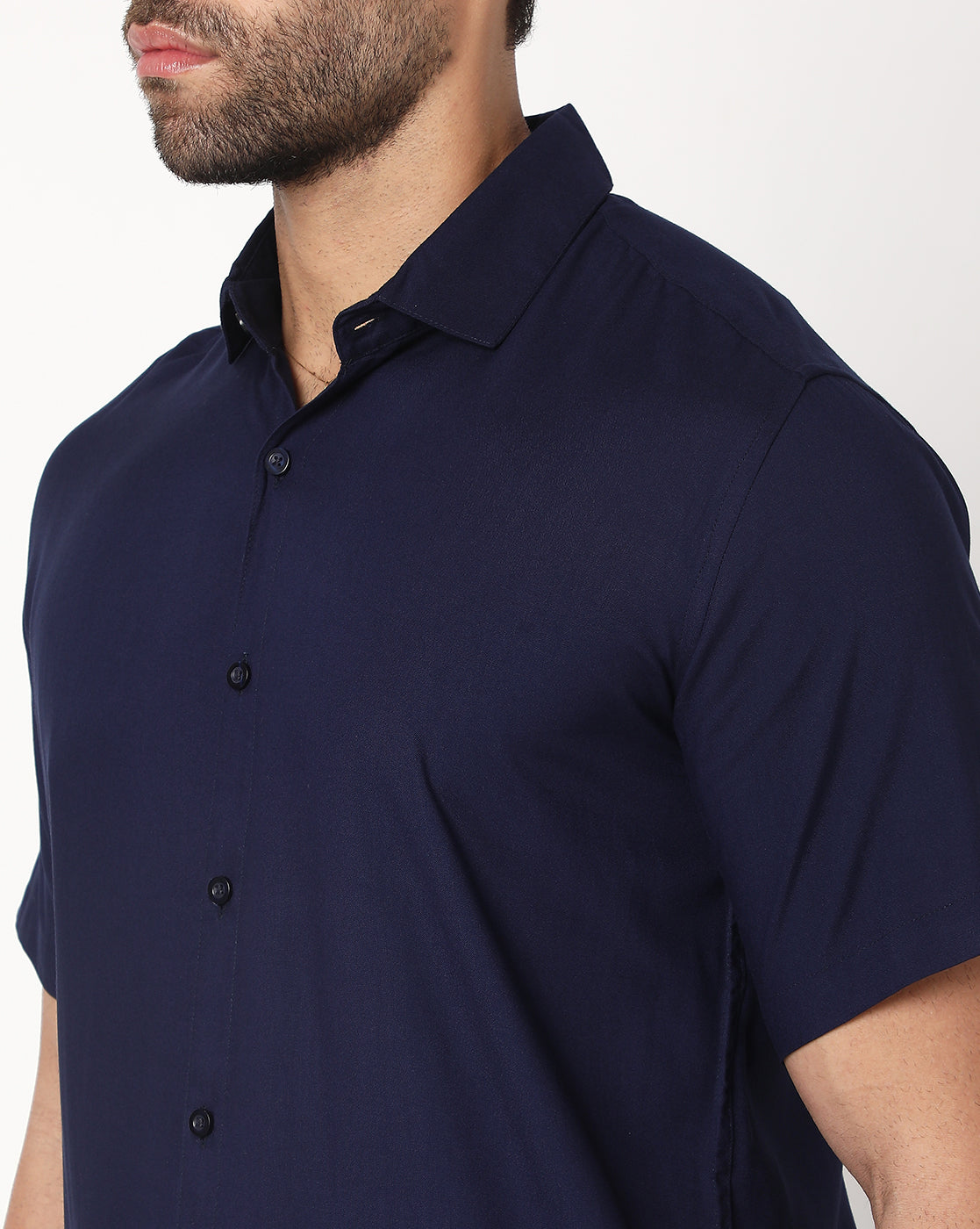Navy Blue Rayon Plain Half Sleeve Shirt