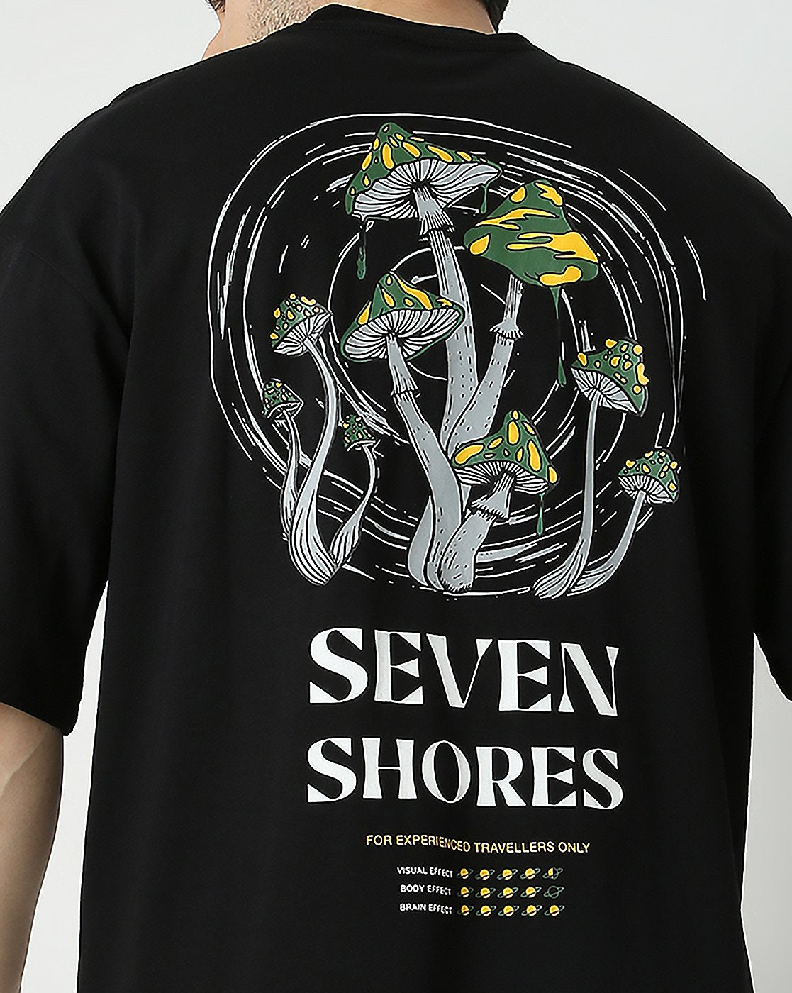7Shores Black Shrooms Printed Oversized Tshirt