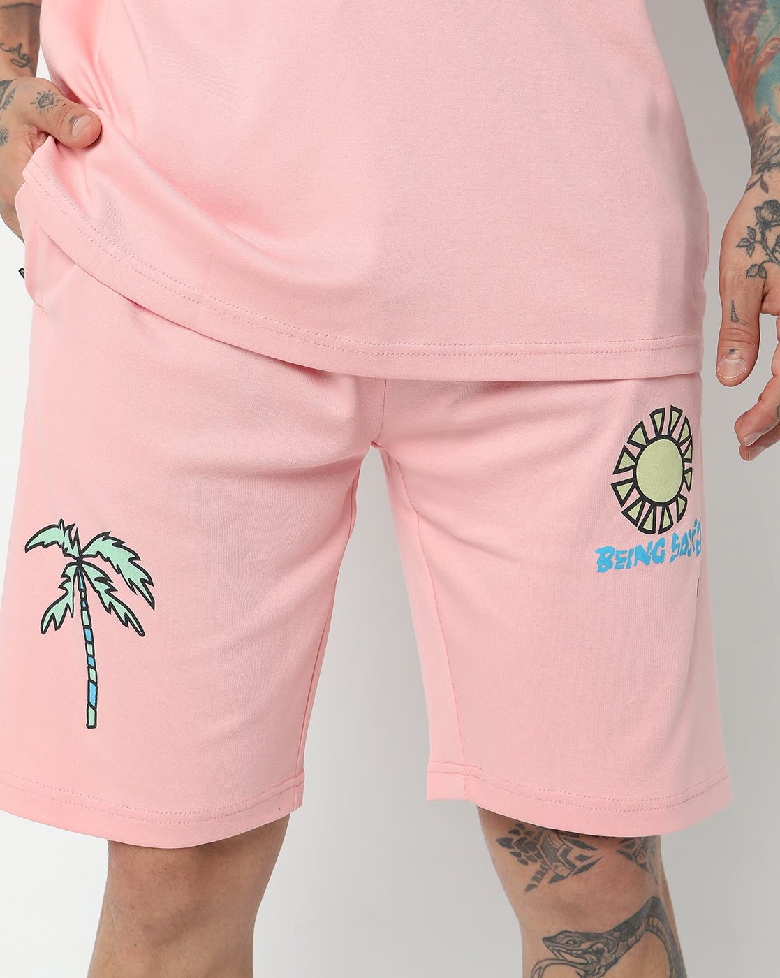 Baby Pink Being Social Graphic Printed Oversized Co-ords