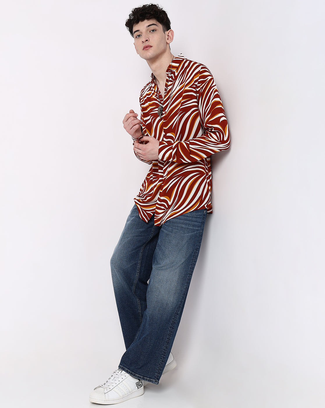 Multicolored Abstract Stripes Rayon Full Sleeves Shirt