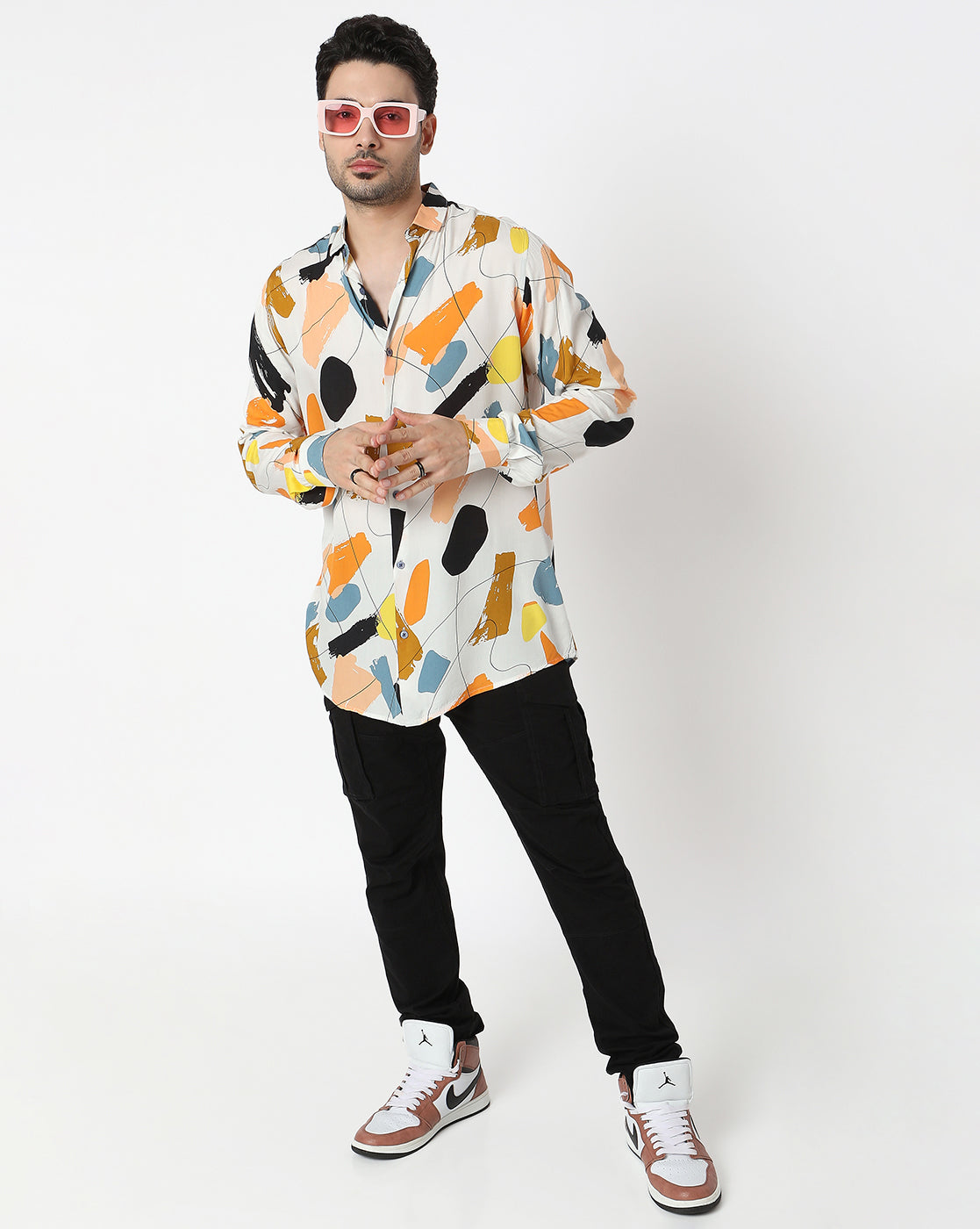 Multicolored Painted Designed Full Sleeve Rayon Shirt