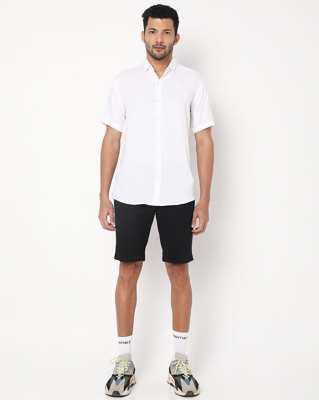 White Rayon Plain Half Sleeve Shirt